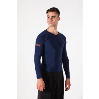 Chemise de danse à manches longues avec une encolure en V Bleue L